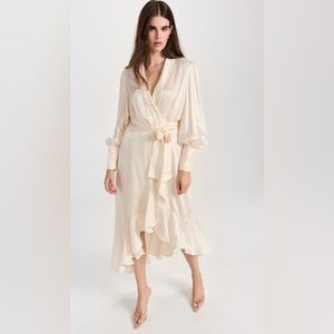 Zimmermann silk wrap midi dress in milk color size 0
